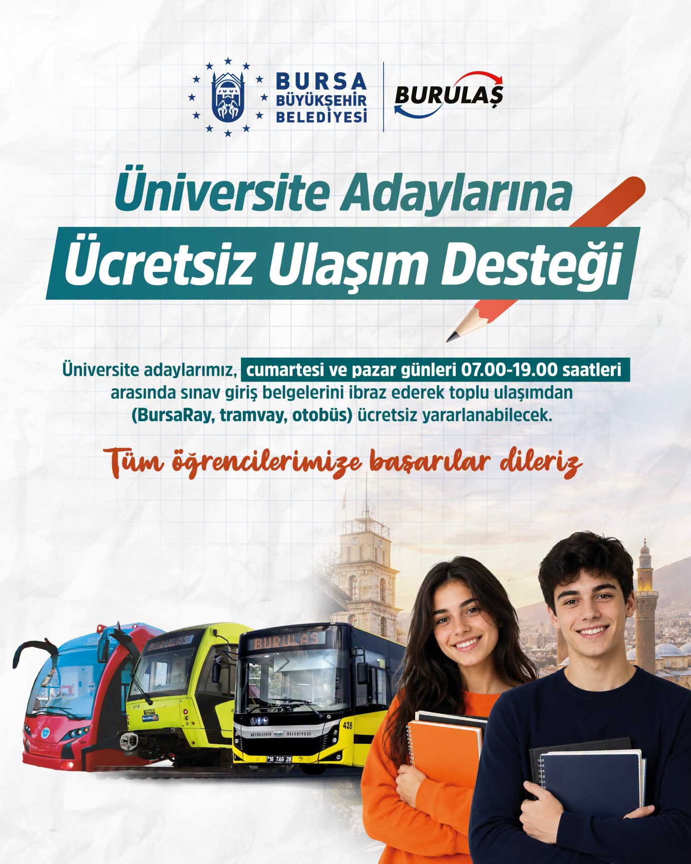 Bursa’da üniversite adaylarına ücretsiz ulaşım desteği
