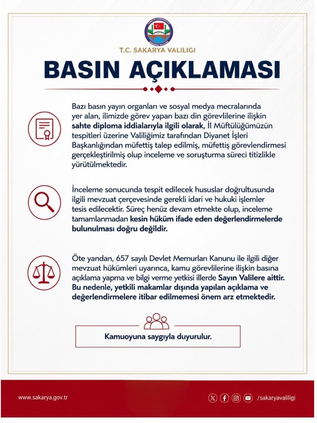 Sakarya Valiliğinden sahte imam iddialarına ilişkin açıklama
