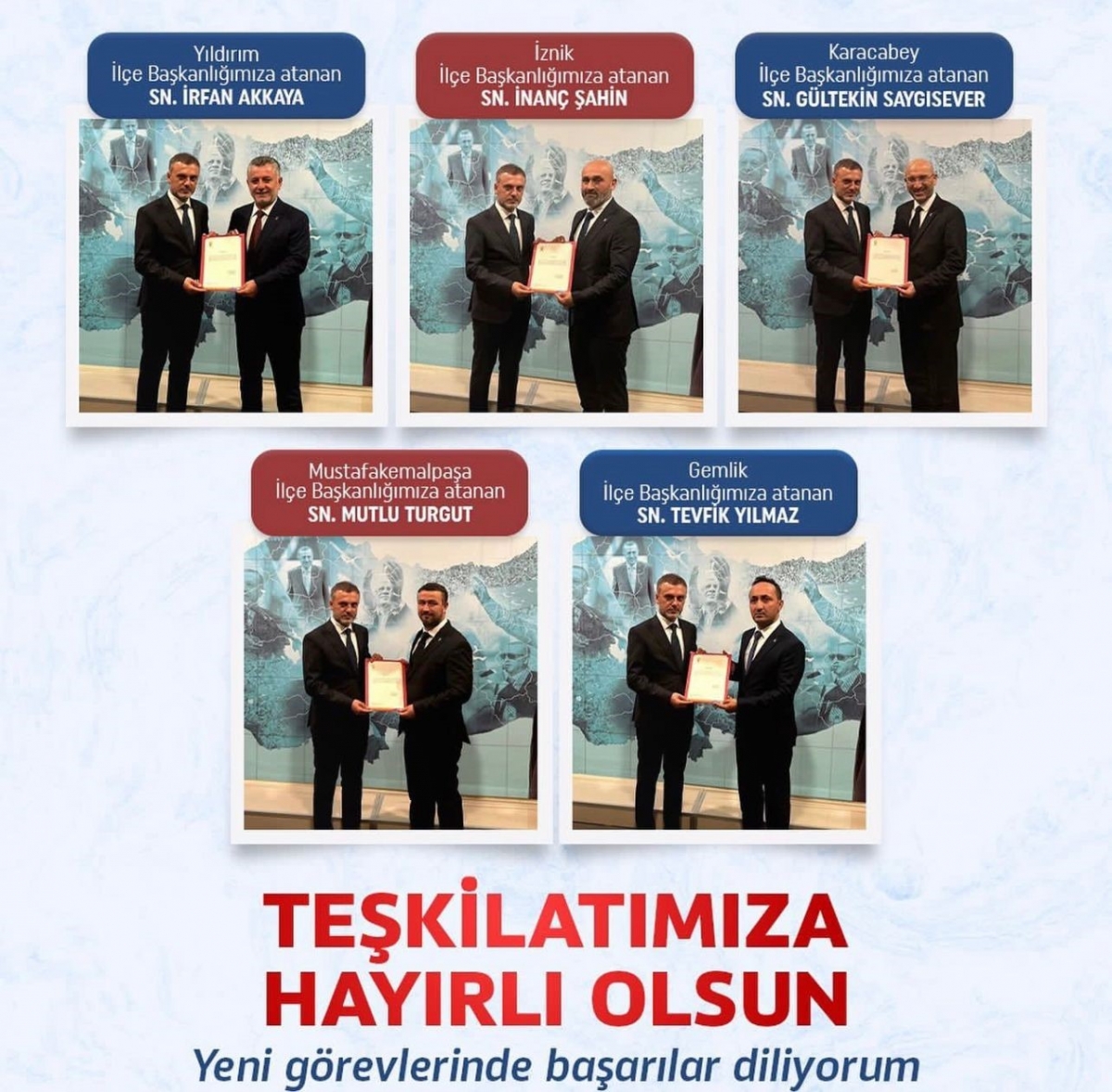 Bursa’da Ak Parti’nin yeni ilçe başkanları mazbatalarını aldı